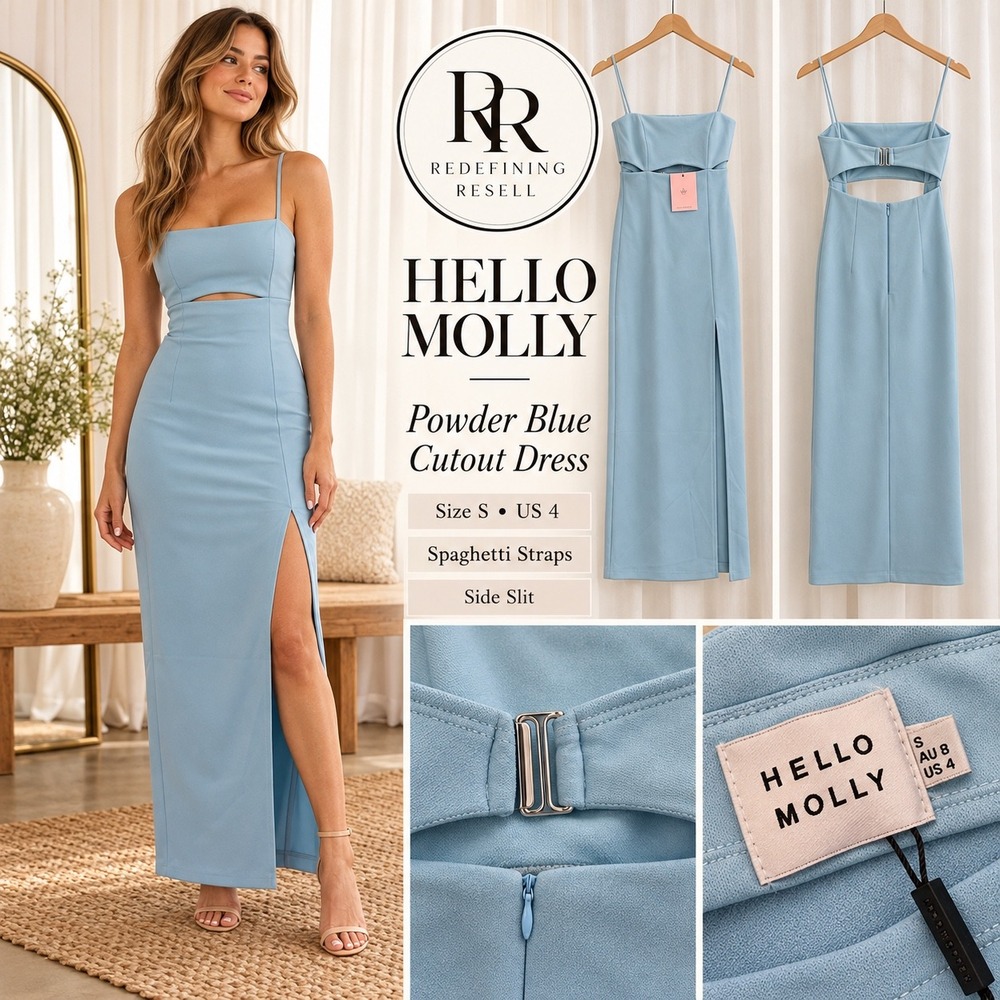 Hello Molly Powder Blue Cutout Maxi Dress Side Slit Size S US 4 A02829-blue-8